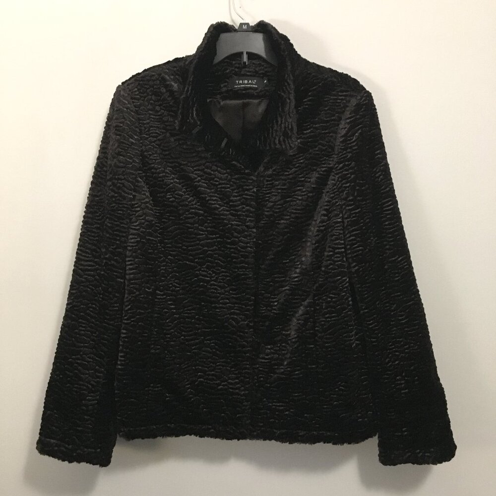 Black Faux Mink Fur Jacket High Collar Metal Toggle Coat Super Soft
